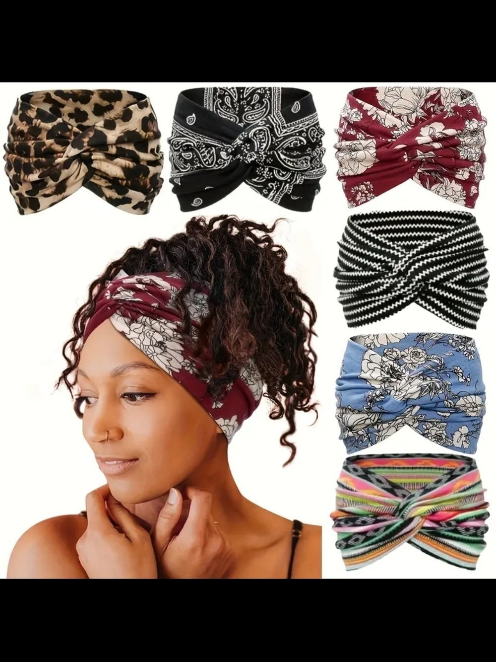 6 Women’s Twisted Wide Headband - Burgundy Floral NWOT